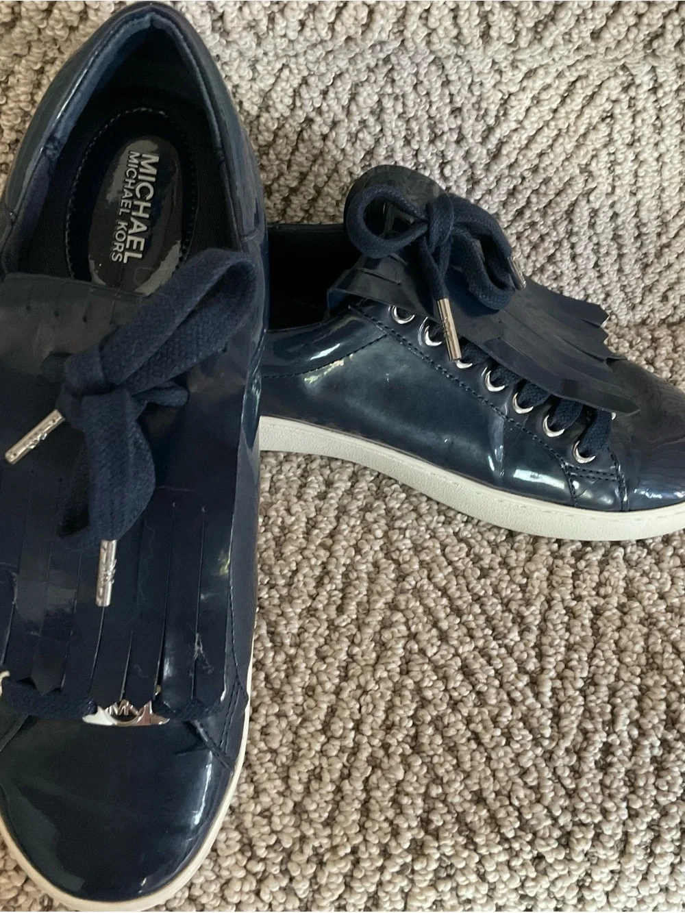 Michael Kors Navy Patent Kiltie Sneakers with Tassel